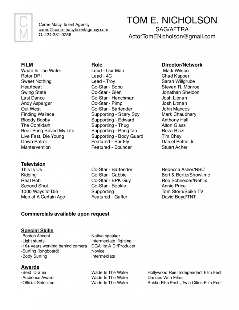 Tom E. Nicholson's resume